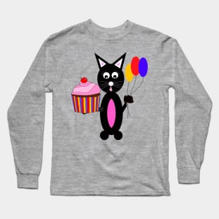 BLACK Cat Cupcake Party Long Sleeve T-Shirt